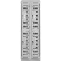 Clean Line Lockers, 2 -tier, Bank of 2, 24" x 18" x 82", Steel, Grey, Rivet (Assembled), Perforated NRZ Safety Inc.