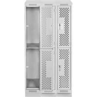 Clean Line Lockers, 2 -tier, Bank of 3, 36" x 12" x 82", Steel, Grey, Rivet (Assembled), Perforated NRZ Safety Inc.