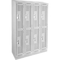Clean Line Lockers, 2 -tier, Bank of 4, 48" x 12" x 82", Steel, Grey, Rivet (Assembled), Perforated NRZ Safety Inc.