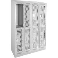 Clean Line Lockers, 2 -tier, Bank of 4, 48" x 12" x 82", Steel, Grey, Rivet (Assembled), Perforated NRZ Safety Inc.