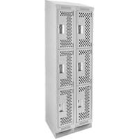 Clean Line Lockers, 3 -tier, Bank of 2, 24" x 18" x 82", Steel, Grey, Rivet (Assembled), Perforated NRZ Safety Inc.
