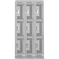 Clean Line Lockers, 3 -tier, Bank of 3, 36" x 18" x 82", Steel, Grey, Rivet (Assembled), Perforated NRZ Safety Inc.