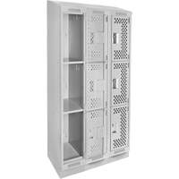 Clean Line Lockers, 3 -tier, Bank of 3, 36" x 18" x 82", Steel, Grey, Rivet (Assembled), Perforated NRZ Safety Inc.