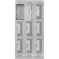 Clean Line Lockers, 3 -tier, Bank of 3, 36" x 18" x 82", Steel, Grey, Rivet (Assembled), Perforated NRZ Safety Inc.