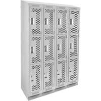 Clean Line Lockers, 3 -tier, Bank of 4, 48" x 18" x 82", Steel, Grey, Rivet (Assembled), Perforated NRZ Safety Inc.