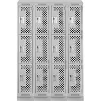 Clean Line Lockers, 3 -tier, Bank of 4, 48" x 18" x 82", Steel, Grey, Rivet (Assembled), Perforated NRZ Safety Inc.