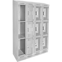 Clean Line Lockers, 3 -tier, Bank of 4, 48" x 18" x 82", Steel, Grey, Rivet (Assembled), Perforated NRZ Safety Inc.