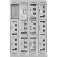 Clean Line Lockers, 3 -tier, Bank of 4, 48" x 18" x 82", Steel, Grey, Rivet (Assembled), Perforated NRZ Safety Inc.