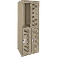 Clean Line Lockers, 2 -tier, Bank of 2, 24" x 15" x 72", Steel, Beige, Rivet (Assembled), Perforated NRZ Safety Inc.
