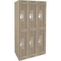 Clean Line Lockers, 2 -tier, Bank of 3, 36" x 12" x 72", Steel, Beige, Rivet (Assembled), Perforated NRZ Safety Inc.
