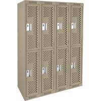 Clean Line Lockers, 2 -tier, Bank of 4, 48" x 12" x 72", Steel, Beige, Rivet (Assembled), Perforated NRZ Safety Inc.