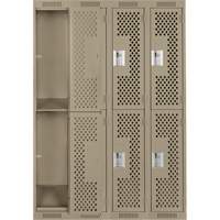 Clean Line Lockers, 2 -tier, Bank of 4, 48" x 12" x 72", Steel, Beige, Rivet (Assembled), Perforated NRZ Safety Inc.