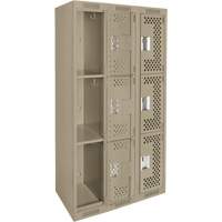 Clean Line Lockers, 3 -tier, Bank of 3, 36" x 12" x 72", Steel, Beige, Rivet (Assembled), Perforated NRZ Safety Inc.