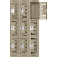 Clean Line Lockers, 3 -tier, Bank of 3, 36" x 12" x 72", Steel, Beige, Rivet (Assembled), Perforated NRZ Safety Inc.