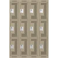 Clean Line Lockers, 3 -tier, Bank of 4, 48" x 12" x 72", Steel, Beige, Rivet (Assembled), Perforated NRZ Safety Inc.