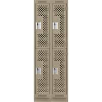 Clean Line Lockers, 2 -tier, Bank of 2, 24" x 15" x 76", Steel, Beige, Rivet (Assembled), Perforated NRZ Safety Inc.