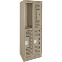 Clean Line Lockers, 2 -tier, Bank of 2, 24" x 15" x 76", Steel, Beige, Rivet (Assembled), Perforated NRZ Safety Inc.