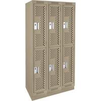 Clean Line Lockers, 2 -tier, Bank of 3, 36" x 15" x 76", Steel, Beige, Rivet (Assembled), Perforated NRZ Safety Inc.