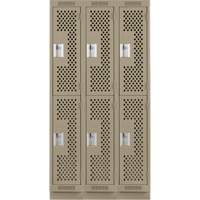 Clean Line Lockers, 2 -tier, Bank of 3, 36" x 15" x 76", Steel, Beige, Rivet (Assembled), Perforated NRZ Safety Inc.