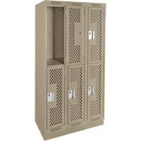 Clean Line Lockers, 2 -tier, Bank of 3, 36" x 15" x 76", Steel, Beige, Rivet (Assembled), Perforated NRZ Safety Inc.