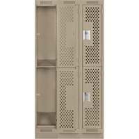 Clean Line Lockers, 2 -tier, Bank of 3, 36" x 15" x 76", Steel, Beige, Rivet (Assembled), Perforated NRZ Safety Inc.