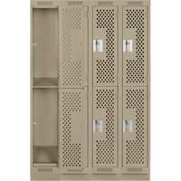 Clean Line Lockers, 2 -tier, Bank of 4, 48" x 15" x 76", Steel, Beige, Rivet (Assembled), Perforated NRZ Safety Inc.