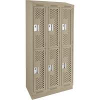 Clean Line Lockers, 2 -tier, Bank of 3, 36" x 12" x 82", Steel, Beige, Rivet (Assembled), Perforated NRZ Safety Inc.