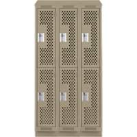 Clean Line Lockers, 2 -tier, Bank of 3, 36" x 12" x 82", Steel, Beige, Rivet (Assembled), Perforated NRZ Safety Inc.