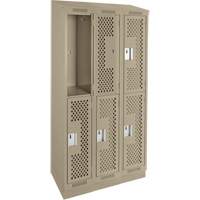 Clean Line Lockers, 2 -tier, Bank of 3, 36" x 12" x 82", Steel, Beige, Rivet (Assembled), Perforated NRZ Safety Inc.