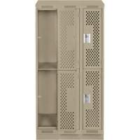 Clean Line Lockers, 2 -tier, Bank of 3, 36" x 12" x 82", Steel, Beige, Rivet (Assembled), Perforated NRZ Safety Inc.