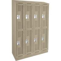 Clean Line Lockers, 2 -tier, Bank of 4, 48" x 12" x 82", Steel, Beige, Rivet (Assembled), Perforated NRZ Safety Inc.