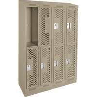 Clean Line Lockers, 2 -tier, Bank of 4, 48" x 12" x 82", Steel, Beige, Rivet (Assembled), Perforated NRZ Safety Inc.