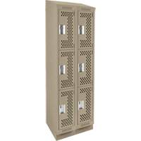 Clean Line Lockers, 3 -tier, Bank of 2, 24" x 18" x 82", Steel, Beige, Rivet (Assembled), Perforated NRZ Safety Inc.