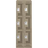 Clean Line Lockers, 3 -tier, Bank of 2, 24" x 18" x 82", Steel, Beige, Rivet (Assembled), Perforated NRZ Safety Inc.