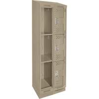 Clean Line Lockers, 3 -tier, Bank of 2, 24" x 18" x 82", Steel, Beige, Rivet (Assembled), Perforated NRZ Safety Inc.