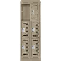 Clean Line Lockers, 3 -tier, Bank of 2, 24" x 18" x 82", Steel, Beige, Rivet (Assembled), Perforated NRZ Safety Inc.