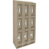 Clean Line Lockers, 3 -tier, Bank of 3, 36" x 18" x 82", Steel, Beige, Rivet (Assembled), Perforated NRZ Safety Inc.