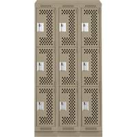 Clean Line Lockers, 3 -tier, Bank of 3, 36" x 18" x 82", Steel, Beige, Rivet (Assembled), Perforated NRZ Safety Inc.