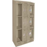 Clean Line Lockers, 3 -tier, Bank of 3, 36" x 18" x 82", Steel, Beige, Rivet (Assembled), Perforated NRZ Safety Inc.