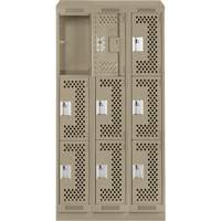 Clean Line Lockers, 3 -tier, Bank of 3, 36" x 18" x 82", Steel, Beige, Rivet (Assembled), Perforated NRZ Safety Inc.
