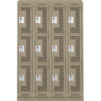Clean Line Lockers, 3 -tier, Bank of 4, 48" x 18" x 82", Steel, Beige, Rivet (Assembled), Perforated NRZ Safety Inc.