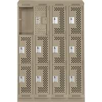 Clean Line Lockers, 3 -tier, Bank of 4, 48" x 18" x 82", Steel, Beige, Rivet (Assembled), Perforated NRZ Safety Inc.