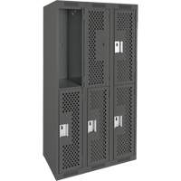 Clean Line Lockers, 2 -tier, Bank of 3, 36" x 12" x 72", Steel, Charcoal, Rivet (Assembled), Perforated NRZ Safety Inc.