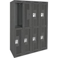 Clean Line Lockers, 2 -tier, Bank of 4, 48" x 12" x 72", Steel, Charcoal, Rivet (Assembled), Perforated NRZ Safety Inc.