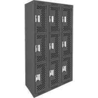Clean Line Lockers, 3 -tier, Bank of 3, 36" x 12" x 72", Steel, Charcoal, Rivet (Assembled), Perforated NRZ Safety Inc.