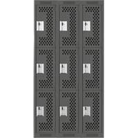 Clean Line Lockers, 3 -tier, Bank of 3, 36" x 12" x 72", Steel, Charcoal, Rivet (Assembled), Perforated NRZ Safety Inc.