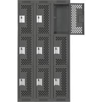 Clean Line Lockers, 3 -tier, Bank of 3, 36" x 12" x 72", Steel, Charcoal, Rivet (Assembled), Perforated NRZ Safety Inc.