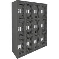 Clean Line Lockers, 3 -tier, Bank of 4, 48" x 12" x 72", Steel, Charcoal, Rivet (Assembled), Perforated NRZ Safety Inc.