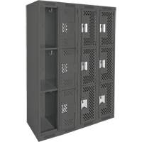 Clean Line Lockers, 3 -tier, Bank of 4, 48" x 12" x 72", Steel, Charcoal, Rivet (Assembled), Perforated NRZ Safety Inc.