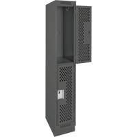 Clean Line Lockers, 2 -tier, 12" x 15" x 76", Steel, Charcoal, Rivet (Assembled), Perforated NRZ Safety Inc.